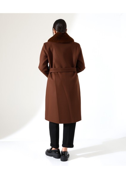 Kadın Şal Yaka Kürk Kısa Kaşe Büyük Beden Kaban