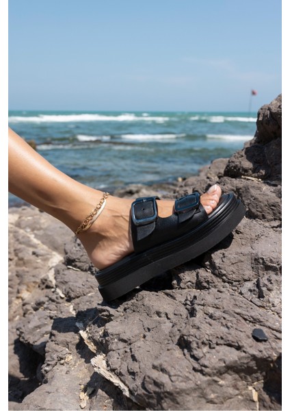 Torti Kadin Siyah Gercek Deri Tokali Sandalet modelleri