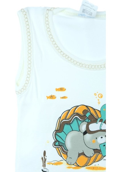Erkek Bebek Zıbın Badi %100 Pamuk Deniz Temalı Baskılı Kolsuz Alttan Çıtçıtlı Yumuşak