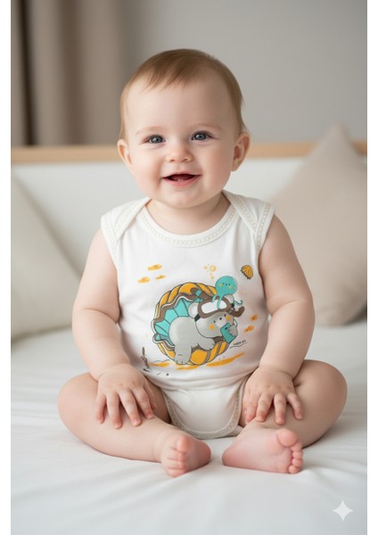 Erkek Bebek Zıbın Badi %100 Pamuk Deniz Temalı Baskılı Kolsuz Alttan Çıtçıtlı Yumuşak fırsatları