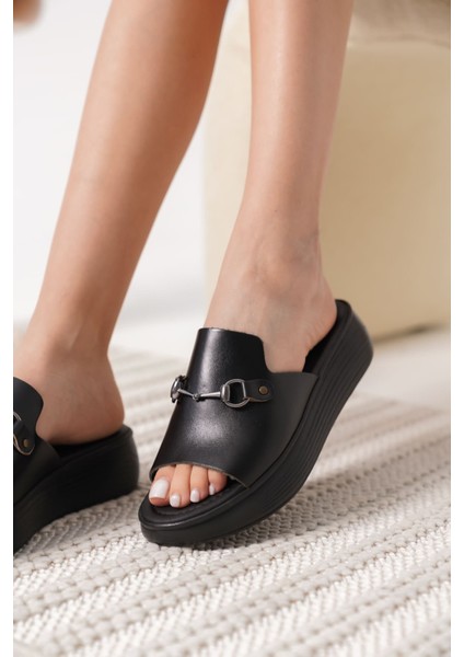 Modaserdem Nelly Siyah Hakiki Deri Terlik modelleri