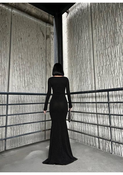 Kalp Yaka Balık Model Flowers Kumaş Abiye Elbise Siyah 583114 modelleri