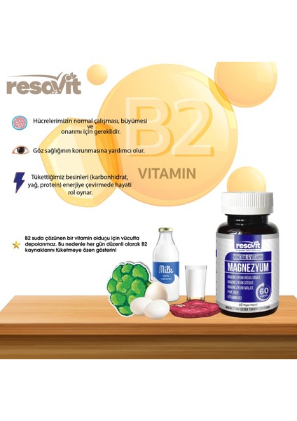 Magnezyum 3'lü Form (Bisglisinat, Malat, Sitrat), Vitamin (B2,B3,B6)-60 Kapsül