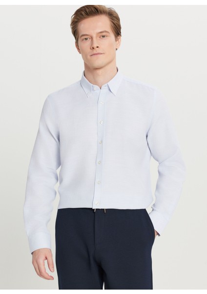 Tailored Fit Düğmeli Yaka Açık Mavi Erkek Gömlek ACE020261601_AMV