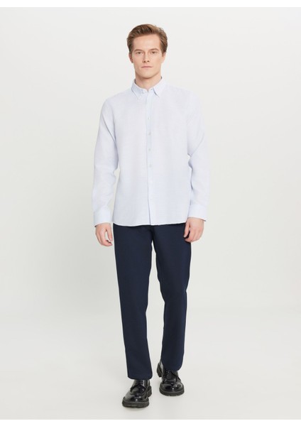 Tailored Fit Düğmeli Yaka Açık Mavi Erkek Gömlek ACE020261601_AMV fiyatları