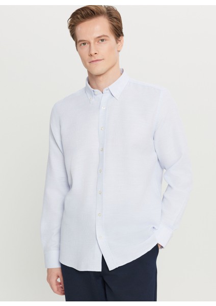 Tailored Fit Düğmeli Yaka Açık Mavi Erkek Gömlek ACE020261601_AMV modelleri