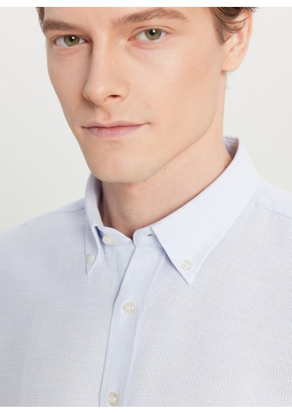 Tailored Fit Düğmeli Yaka Açık Mavi Erkek Gömlek ACE020261601_AMV fırsatları