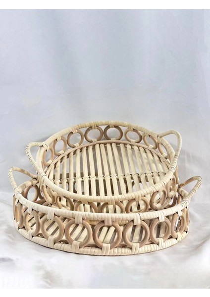 2 Adet El Yapımı Tepsi, Doğal Rattan Tepsi, Sunum Tepsisi fiyatları