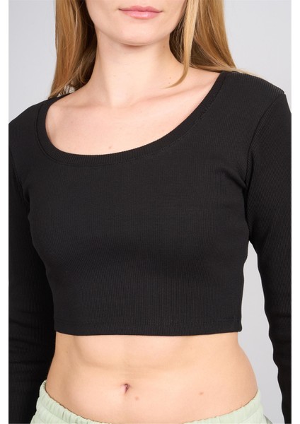 K26 627-06 Sıyah Kadın Kare Yaka Crop Sweat indirimleri