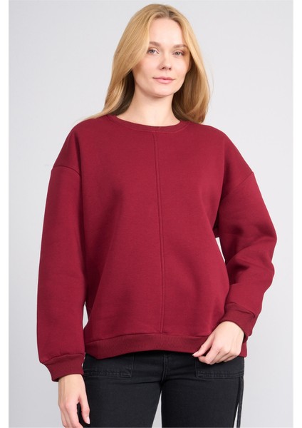 Çetinkaya Fithit 8514 Kadın Bisiklet Yaka 3 Iplik Loose Fit Sweatshirt Bordo