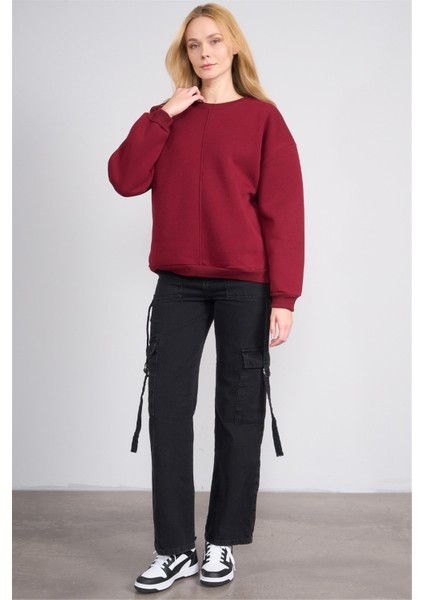 Çetinkaya Fithit 8514 Kadın Bisiklet Yaka 3 Iplik Loose Fit Sweatshirt Bordo fiyatları