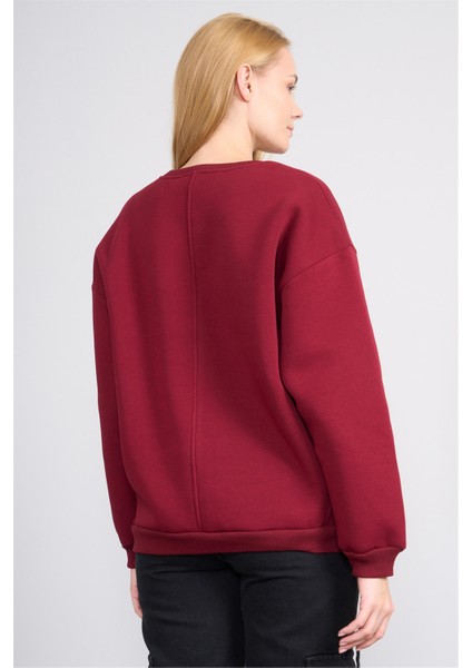 Çetinkaya Fithit 8514 Kadın Bisiklet Yaka 3 Iplik Loose Fit Sweatshirt Bordo fırsatları