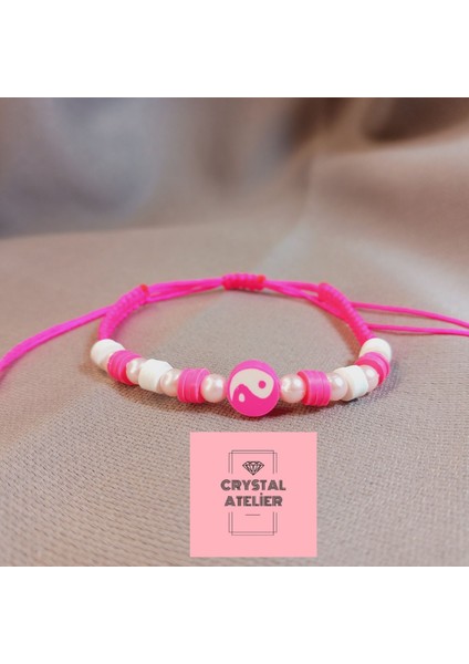 Pembe Ying Yang Bileklik - El Yapımı Ayarlanabilir Enerji Denge Şans Bileklik - Ying Yang Bileklik - Sensiz Olmaz Bff, Çift, Arkadaşlık, Sevgili Bilekliği - Makrome Bileklik