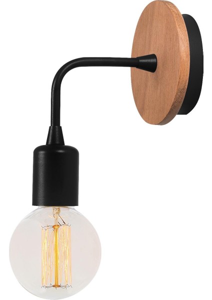 Harput Rustik Ahşap Metal Tekli Aplik Pütürlü Siyah,endüstriyel Dekoratif Duvar Lambası HARPUT-MR735