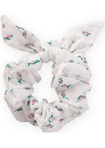 Lastikli Saç Tokası Ekru Çiçek Desenli