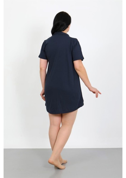 Büyük Beden Penye Düğmeli Lacivert Tunik Gecelik modelleri