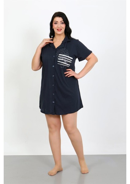 Büyük Beden Penye Düğmeli Lacivert Tunik Gecelik indirimleri