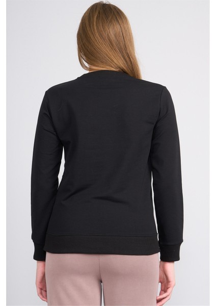 K26 24K114 Sıyah Kadın Regular Fıt O Yaka 2 Ip Sweat