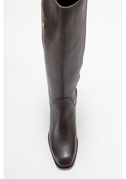 Kadın Streç Lastikli Küt Burun Topuklu Çizme Gerçek Deri Br 88068 Kahverengi fiyatları