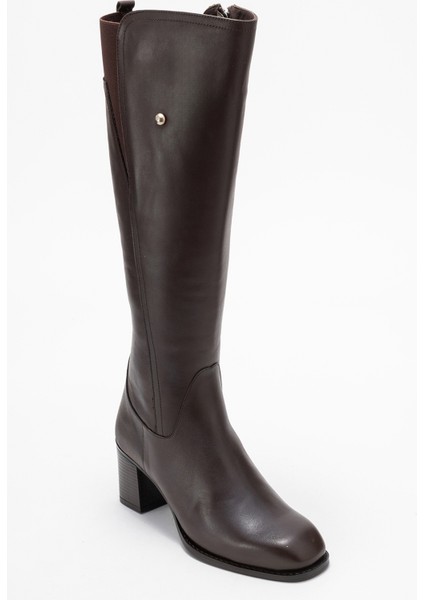 Kadın Streç Lastikli Küt Burun Topuklu Çizme Gerçek Deri Br 88068 Kahverengi fırsatları