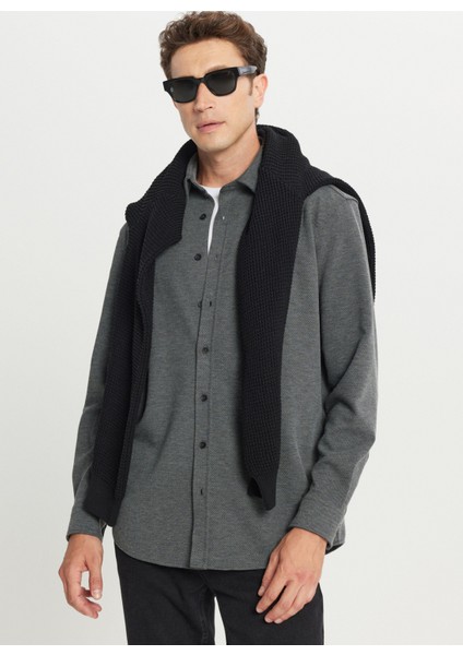 Comfort Fit Klasik Yaka Antrasit Erkek Gömlek ACE020261246_ATR