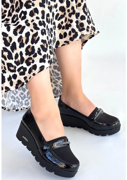 Kear Siyah Rugan Dolgu Topuk Ayakkabı modelleri