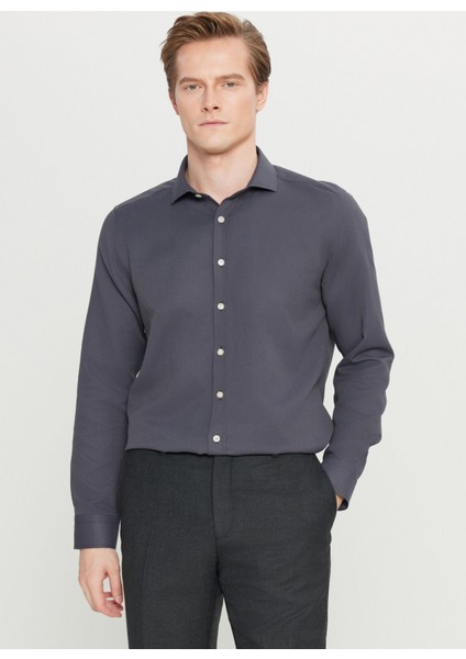 Tailored Fit Italyan Yaka Antrasit Erkek Gömlek ACE020261600_ATR