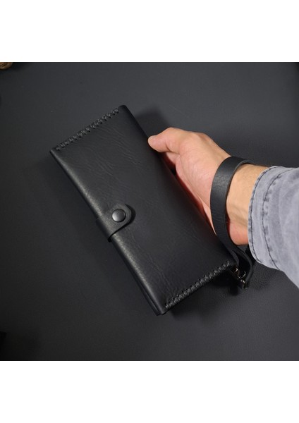 Uzun Cüzdan Bilek Askılı Gerçek Deri El Yapımı Telefon Çantası