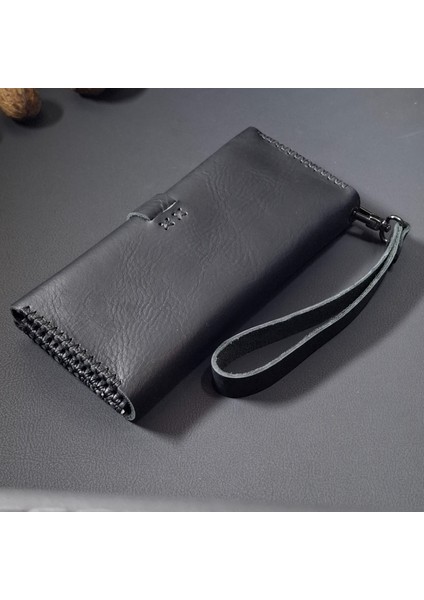 Uzun Cüzdan Bilek Askılı Gerçek Deri El Yapımı Telefon Çantası