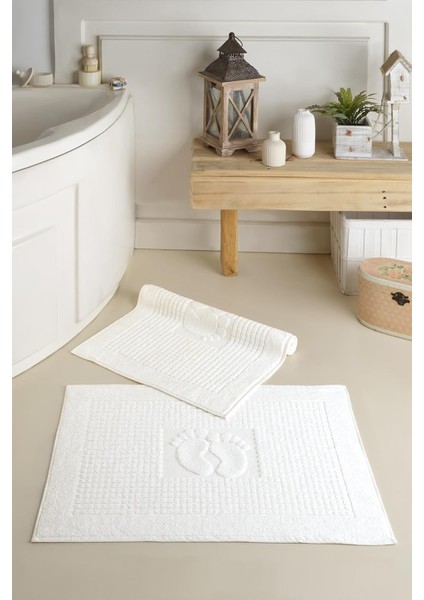 Tekstil Mat | 2 Adet Ayak Havlusu, Paspası, Havlu Paspas Beyaz