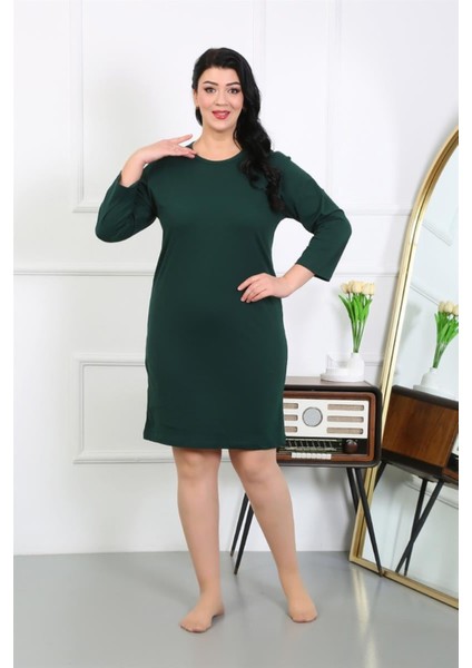 Kadın Büyük Beden Penye Gecelik Ev Elbisesi Zümrüt Yeşili indirimleri