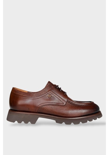 Erkek Hakiki Deri Bağcıklı Kalın Taban Ayakkabı Kahverengi