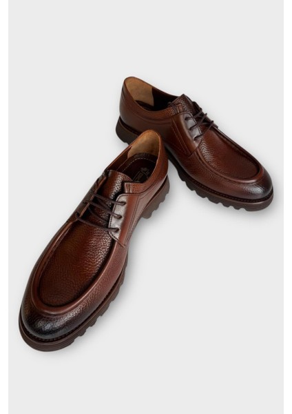 Erkek Hakiki Deri Bağcıklı Kalın Taban Ayakkabı Kahverengi fırsatları