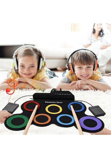 G3002R 7 Ped Gökkuşağı Renkli Elektronik Roll Up Davul Kiti