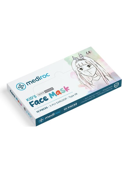 Mediroc (Wexta) (Kız-Erkek) Beyaz STL3PLY Melt Blown Koruyucu Çocuk Maskesi 10LU