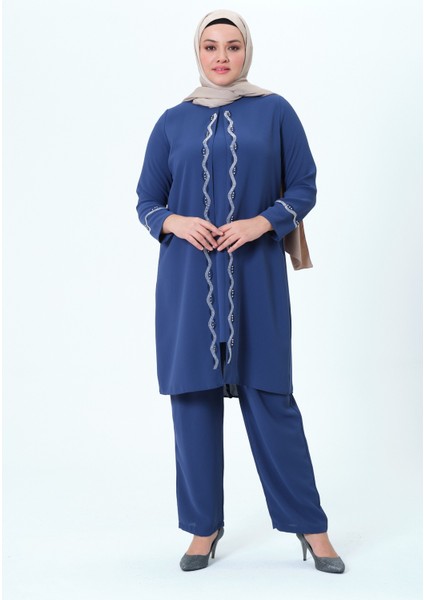 Elifnaz Kadın Büyük Beden Petek Kumaş Pantolonlu Ikili Anne Abiye Takım fiyatları