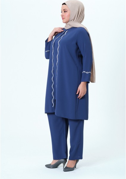 Elifnaz Kadın Büyük Beden Petek Kumaş Pantolonlu Ikili Anne Abiye Takım modelleri