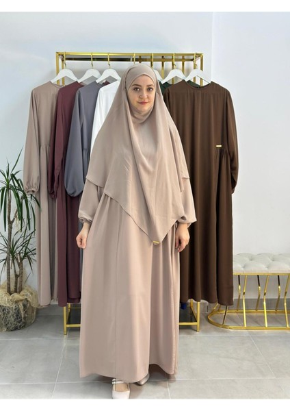 Ferace & Abaya Sufle Takım Yandan Robalı Elbise .hac ve Umre Için Uygundur Taş Rengi fiyatları