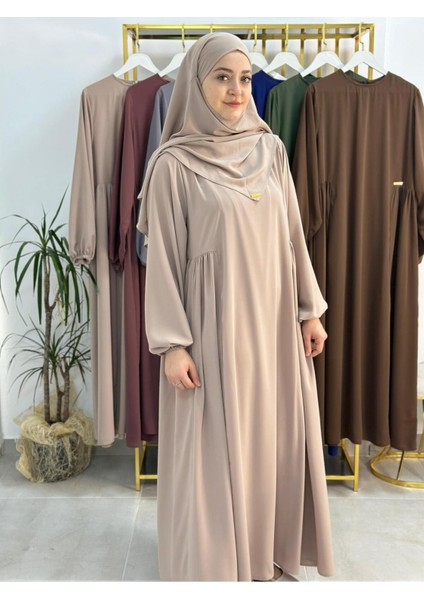 Ferace & Abaya Sufle Takım Yandan Robalı Elbise .hac ve Umre Için Uygundur Taş Rengi