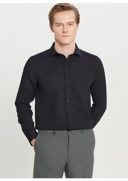Tailored Fit Italyan Yaka Siyah Erkek Gömlek ACE020261600_SYH