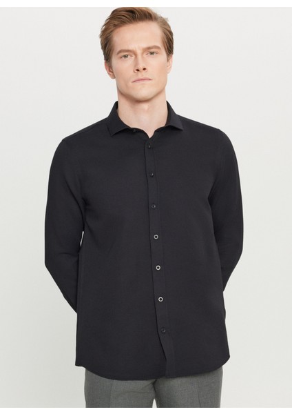 Tailored Fit Italyan Yaka Siyah Erkek Gömlek ACE020261600_SYH modelleri