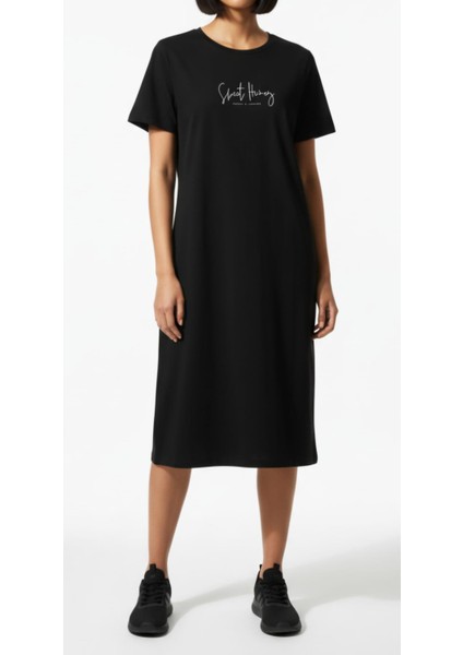 Kısa Kol Pamuklu Midi Boy Elbise