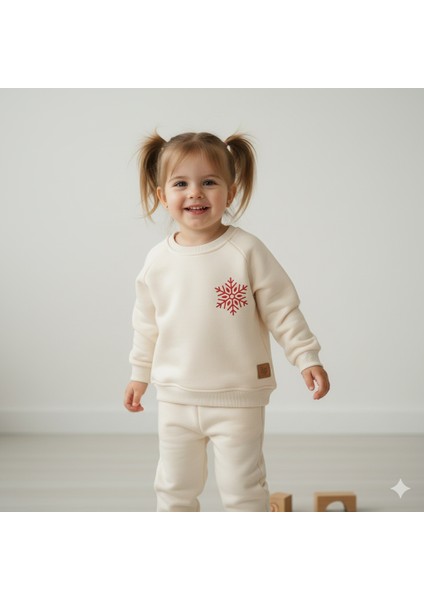 Kız Bebek Kız Çocuk Erkek Bebek Erkek Çocuk 2/5 Yaş Kar Tanesi Baskılı Yılbaşı 2'li Alt Üst Takım