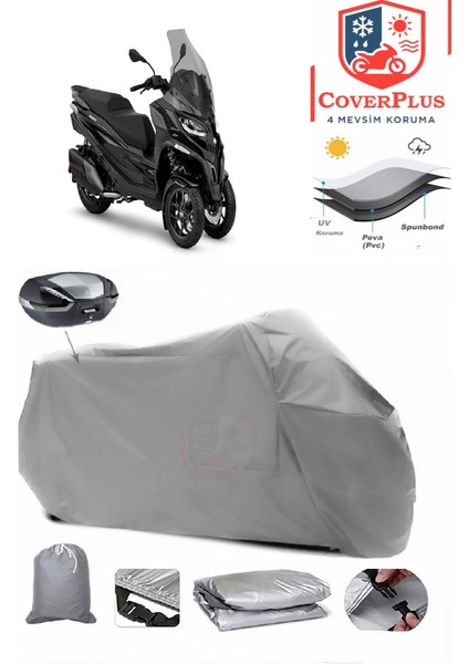 Piaggio Mp3 400 Arka Çanta Uyumlu (Gri) Motorsiket Brandası Motor Örtüsü Çadır Su Geçirmez Motosiklet Kılıfı Motor Brandası