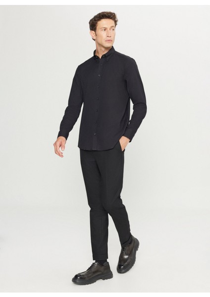 Slim Fit Düğmeli Yaka Siyah Erkek Gömlek ACE020261467_SYH fiyatları