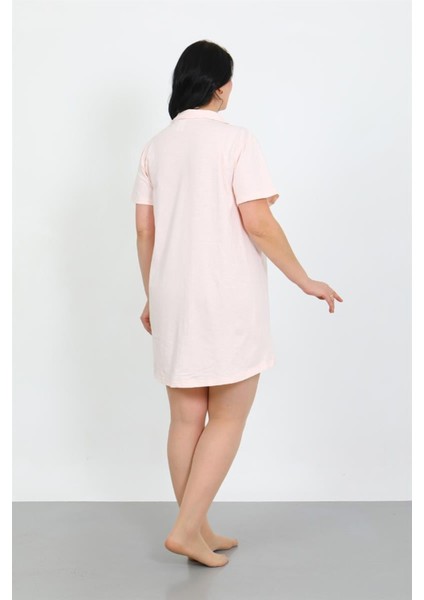 Büyük Beden Penye Düğmeli Pudra Tunik Gecelik modelleri
