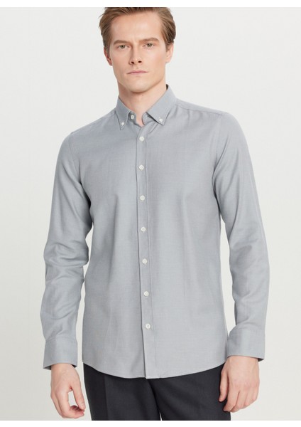 Slim Fit Düğmeli Yaka Gri Erkek Gömlek ACE020261321_GRI modelleri