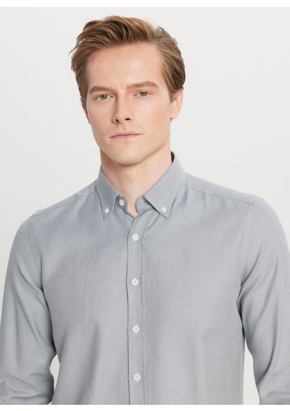 Slim Fit Düğmeli Yaka Gri Erkek Gömlek ACE020261321_GRI fırsatları
