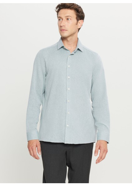 Tailored Fit Klasik Yaka Koyu Yeşil Erkek Gömlek ACE020261603_KYL