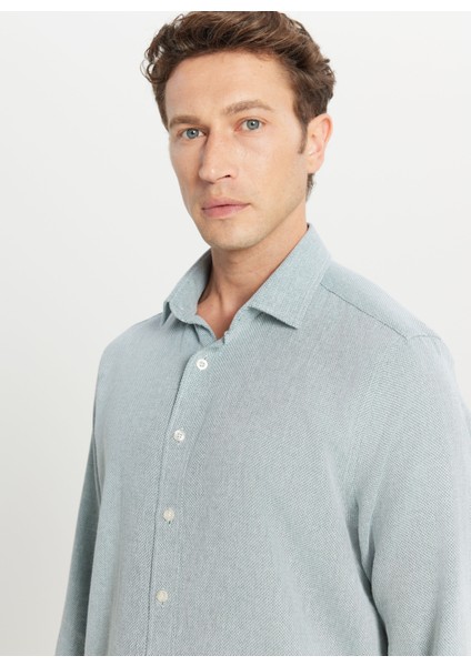 Tailored Fit Klasik Yaka Koyu Yeşil Erkek Gömlek ACE020261603_KYL fırsatları